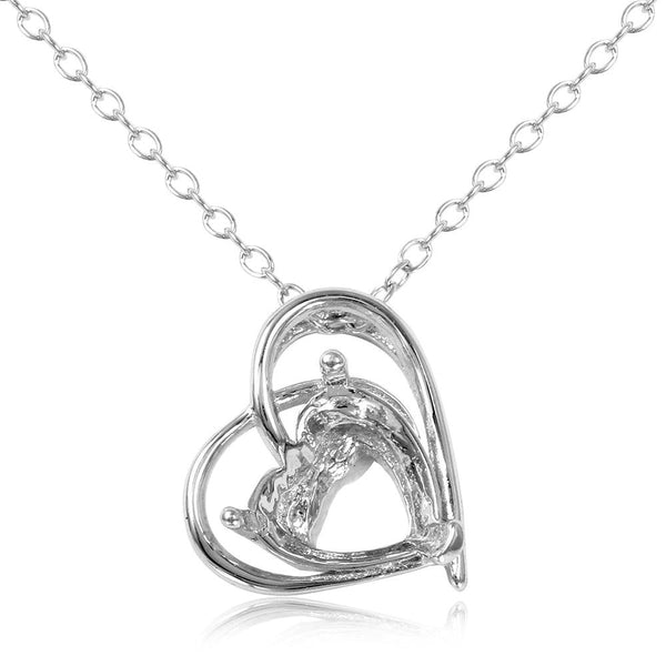 Silver 925 Rhodium Plated Open Heart Mounting Pendant with Chain - BGP01087 | Silver Palace Inc.