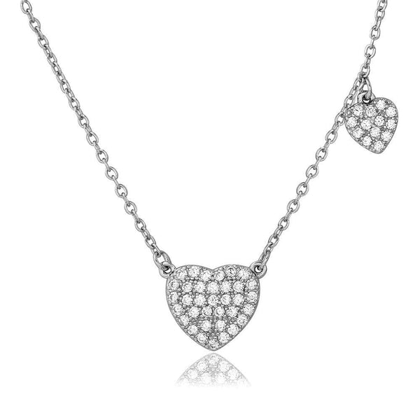 Silver 925 Rhodium Plated CZ Covered Heart Necklace - BGP01089 | Silver Palace Inc.