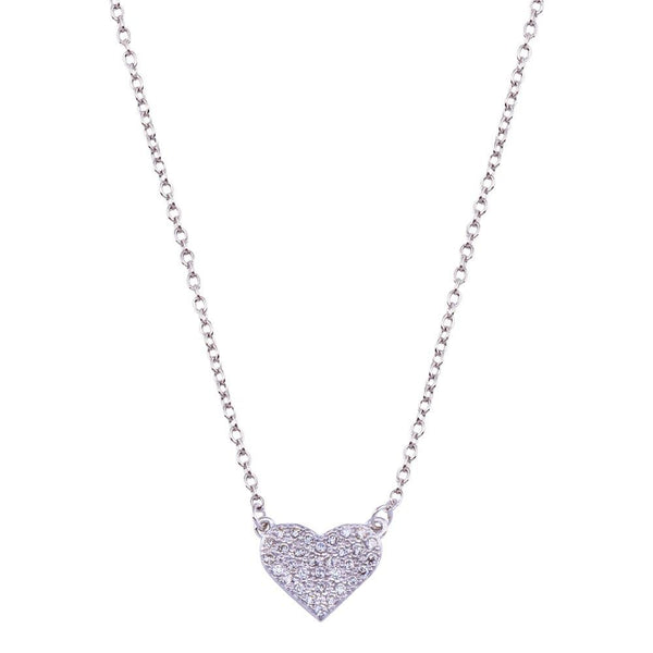 Rhodium Plated 925 Sterling Silver  CZ Encrusted Heart Necklace - BGP01090 | Silver Palace Inc.
