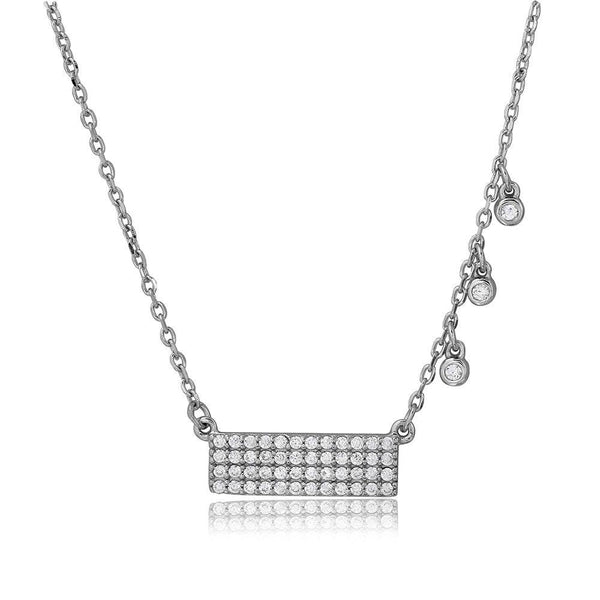 Silver 925 Bar with 3 Hanging CZ Stones Necklace - BGP01093 | Silver Palace Inc.