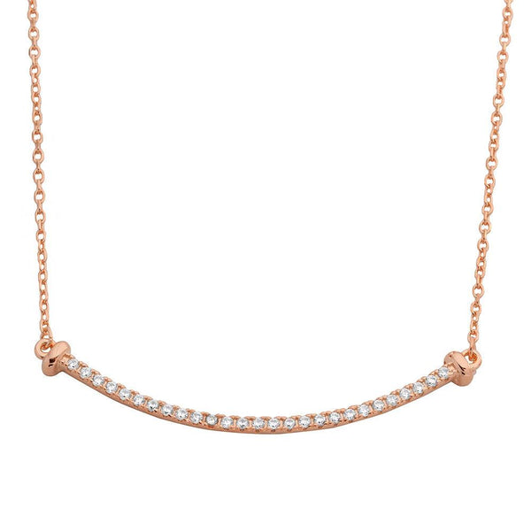 Silver 925 Rose Gold Plated Curved CZ Bar Necklace - BGP01103RGP | Silver Palace Inc.