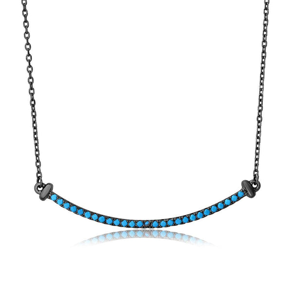 Silver 925 Black Rhodium Plated Line Turquoise Stone Necklace - BGP01103TQ | Silver Palace Inc.