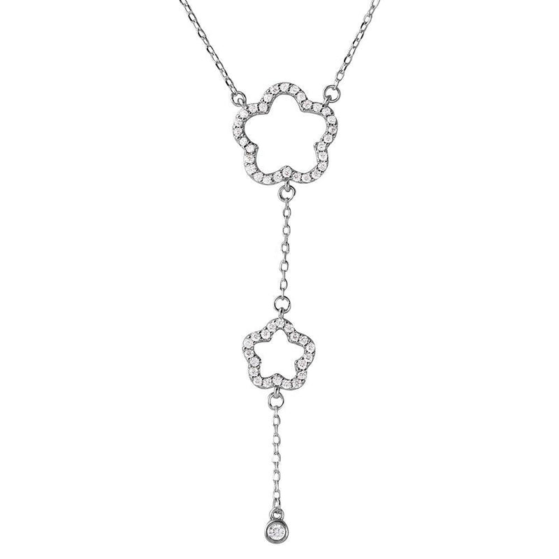 Silver 925 Rhodium Plated Double Open CZ Clover Drop Necklace - BGP01104 | Silver Palace Inc.