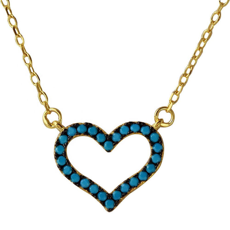Silver 925 Gold Plated Open Heart Turquoise Stones Necklace - BGP01110 | Silver Palace Inc.