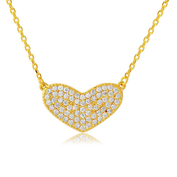 Silver 925 Gold Plated CZ Encrusted Heart Necklace - BGP01114 | Silver Palace Inc.