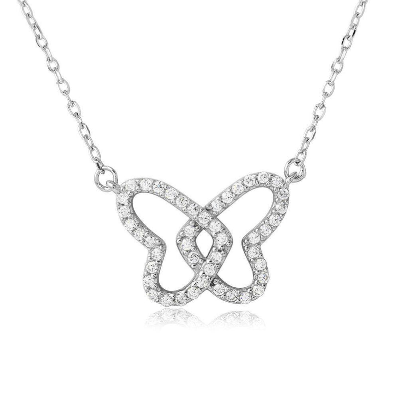 Silver 925 Rhodium Plated Open CZ Butterfly Necklace - BGP01116 | Silver Palace Inc.