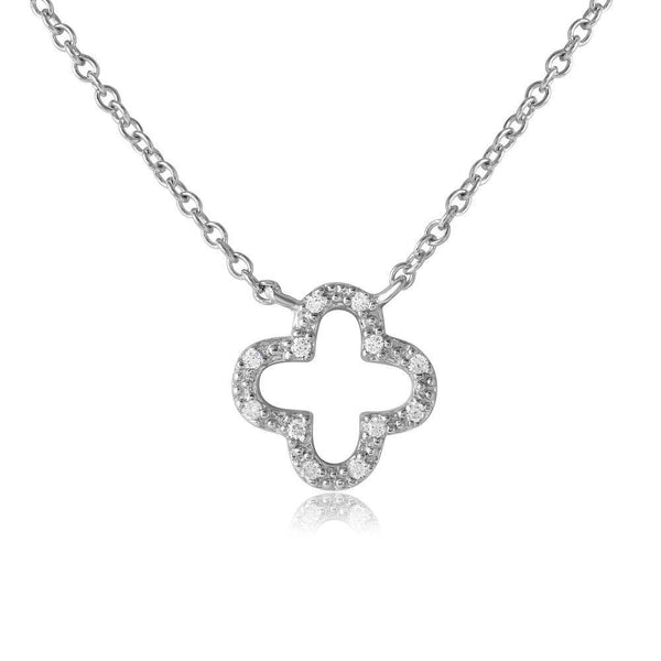 Silver 925 Rhodium Plated Open Clover Leaf CZ Necklace - BGP01117 | Silver Palace Inc.