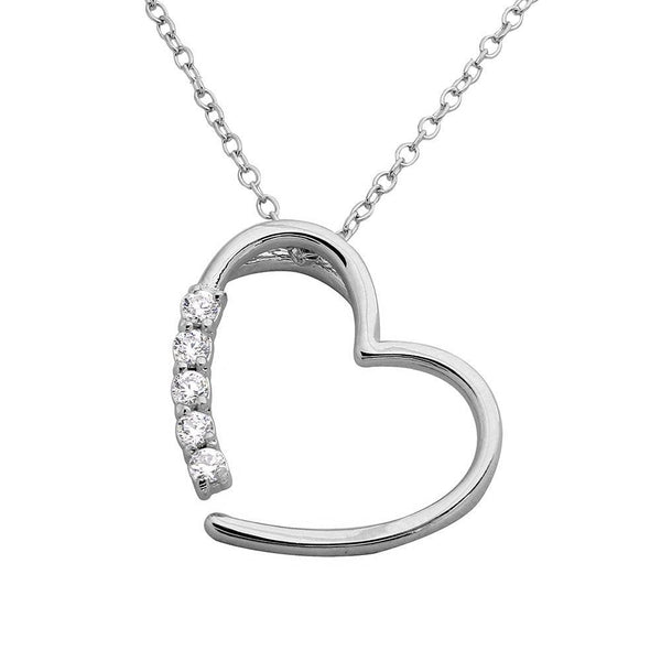 Silver 925 Rhodium Plated Open CZ Heart Necklace - BGP01128 | Silver Palace Inc.
