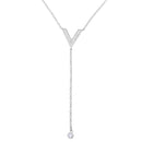 Silver 925 Rhodium Plated V Shape CZ Drop Necklace - BGP01131 | Silver Palace Inc.