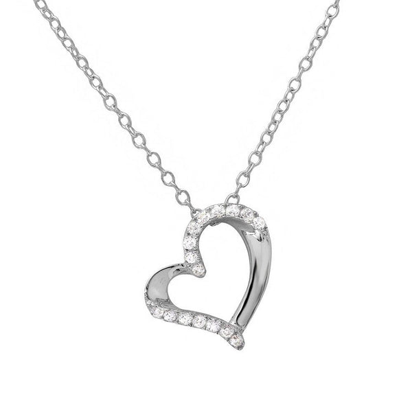 Silver 925 Rhodium Plated Open Heart CZ Necklace - BGP01133 | Silver Palace Inc.
