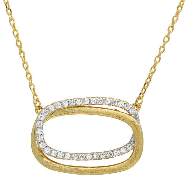 Silver 925 Gold Plated Double CZ Open Oval Necklace - BGP01136 | Silver Palace Inc.
