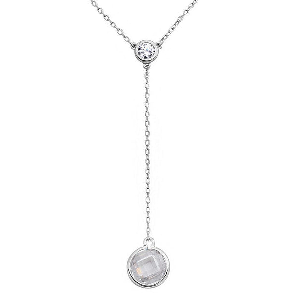 Silver 925 Rhodium Plated Double CZ Drop Necklace - BGP01137 | Silver Palace Inc.