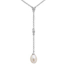 Silver 925 Rhodium Plated CZ Drop Fresh Water Pearl Necklace - BGP01138 | Silver Palace Inc.