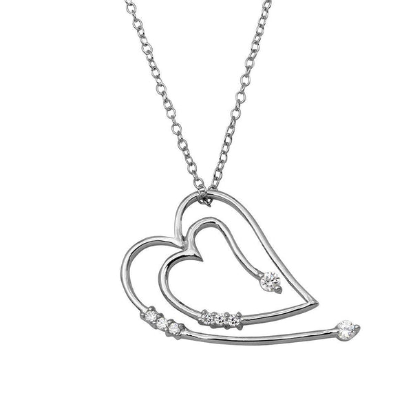 Silver 925 Rhodium Plated Heart CZ Necklace - BGP01142 | Silver Palace Inc.