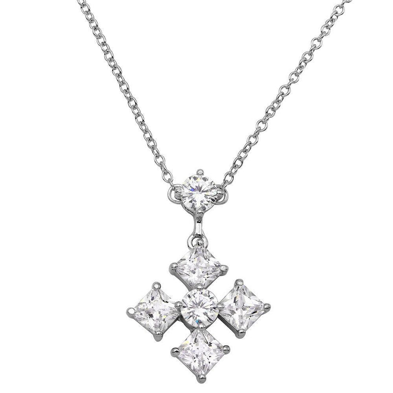 Silver 925 Rhodium Plated CZ Cross Necklace - BGP01148 | Silver Palace Inc.