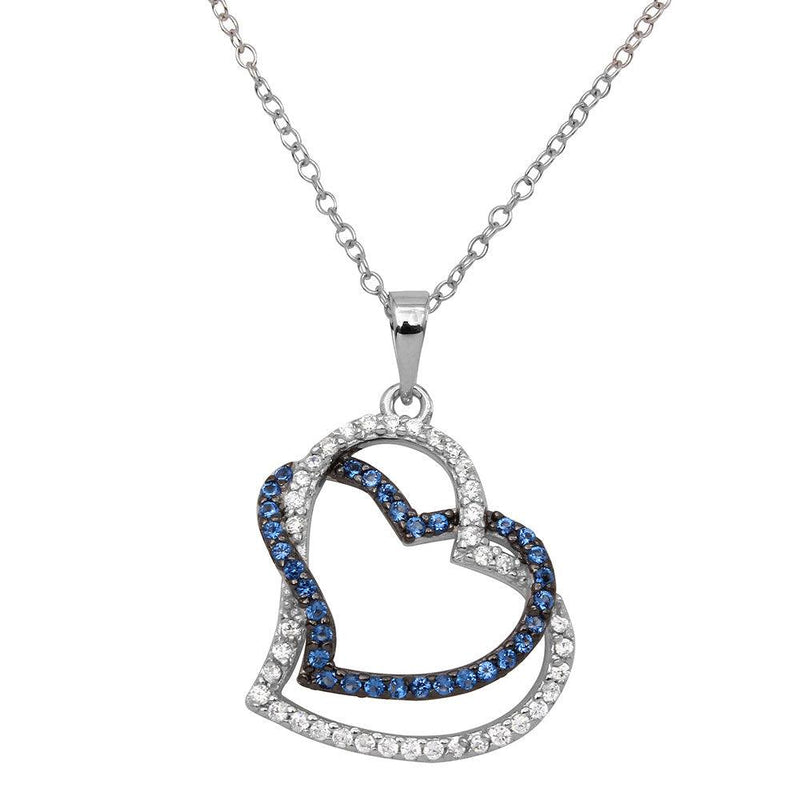Silver 925 Rhodium Plated Double Open Heart CZ Necklace - BGP01152 | Silver Palace Inc.