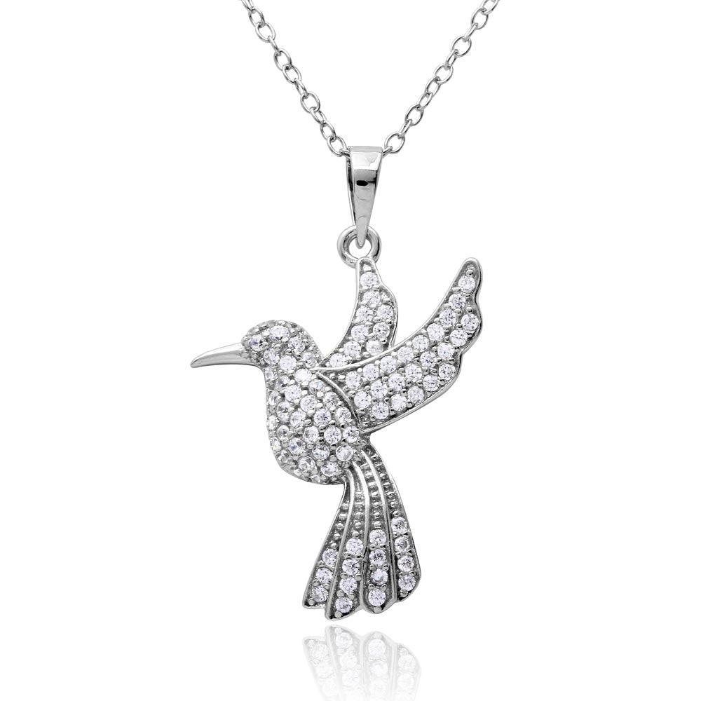 Silver 925 Rhodium Plated CZ Mockingbird Necklace - BGP01155