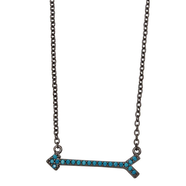Silver 925 Black Rhodium Plated Arrow Necklace with Turquoise Stones - BGP01157BKP | Silver Palace Inc.