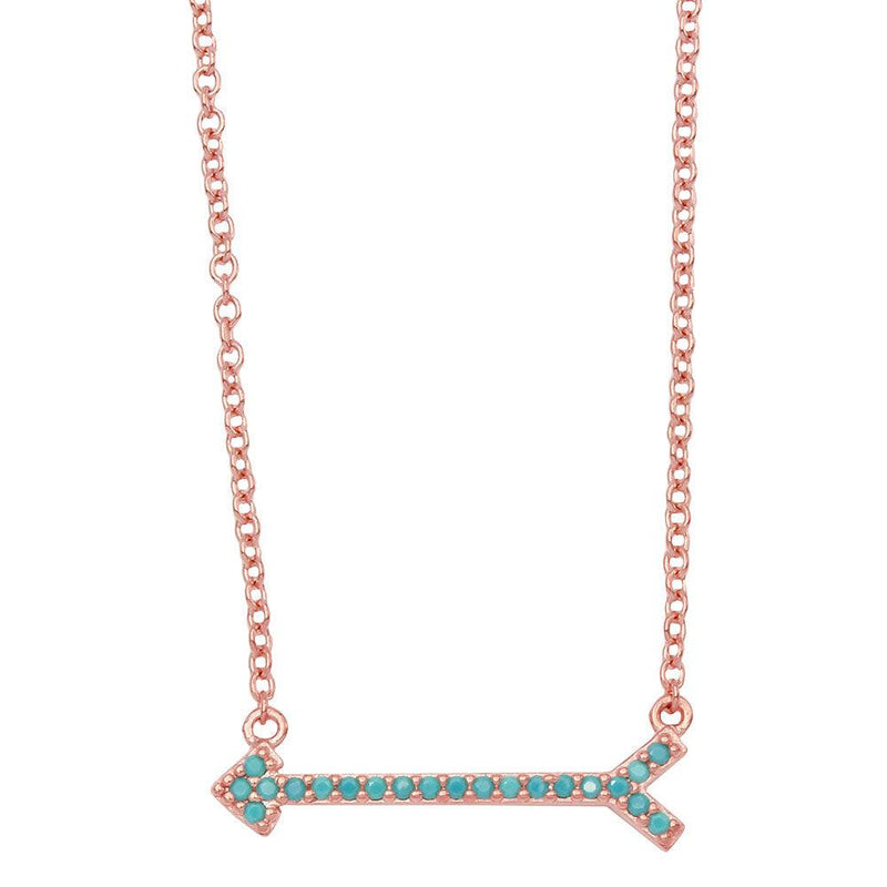Silver 925 Rose Gold Arrow Necklace with Turquoise Stones - BGP01157RGP | Silver Palace Inc.