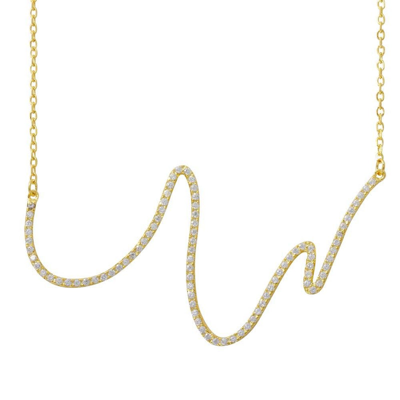 Silver 925 Gold Plated Wave Design with CZ Necklace - BGP01161GP | Silver Palace Inc.
