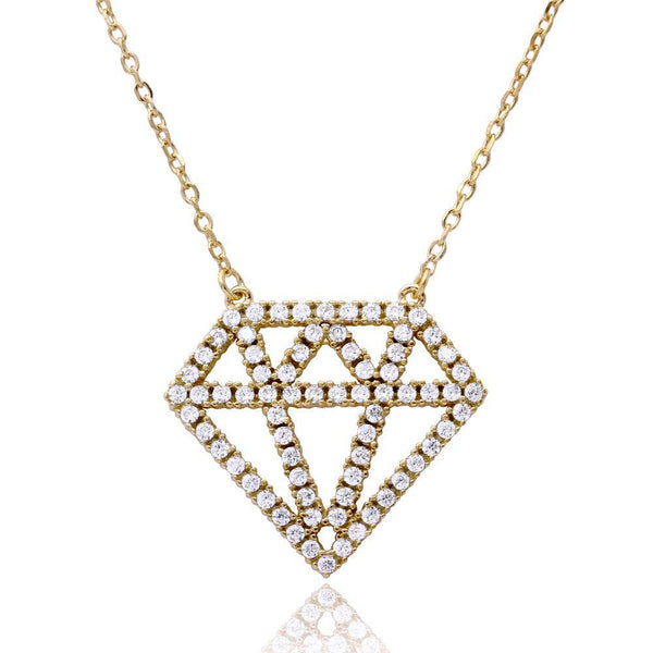 Silver 925 Gold Plated Diamond Outline CZ Necklace - BGP01162GP | Silver Palace Inc.