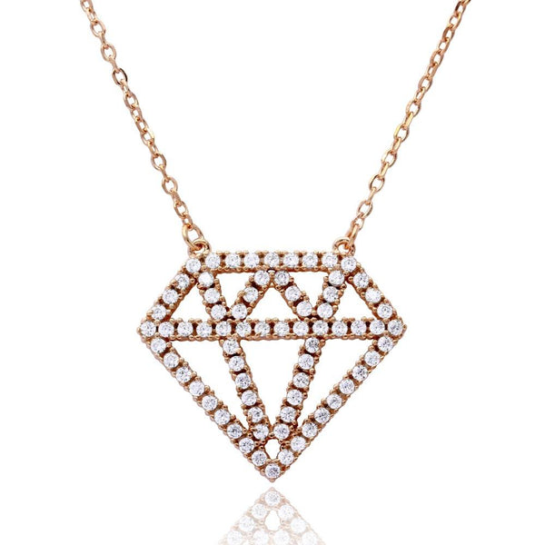 Silver 925 Rose Gold Plated Diamond Outline CZ Necklace - BGP01162RGP | Silver Palace Inc.