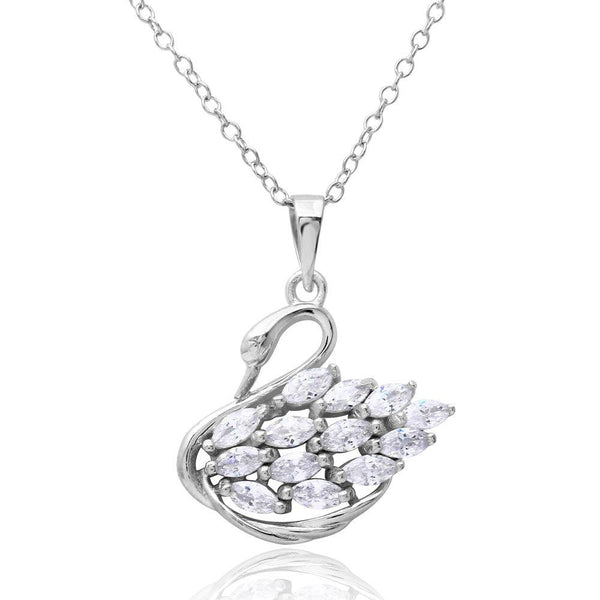 Silver 925 Rhodium Plated CZ Swan Necklace - BGP01166 | Silver Palace Inc.