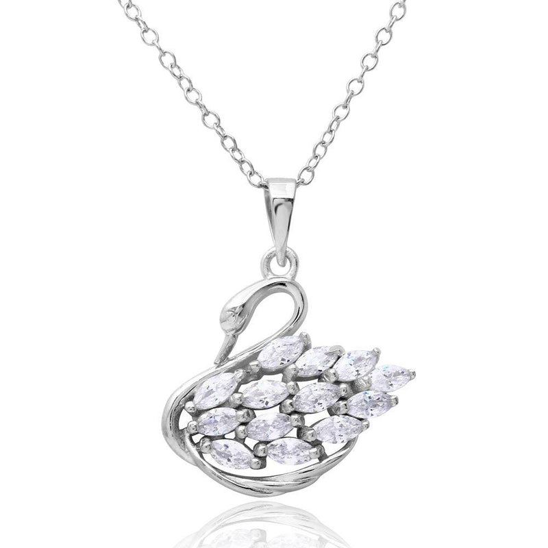 Silver 925 Rhodium Plated CZ Swan Necklace - BGP01166 | Silver Palace Inc.