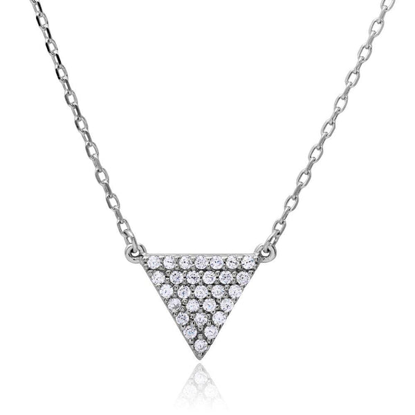 Silver 925 Rhodium Plated CZ Encrusted Triangle Shape Necklace - BGP01169 | Silver Palace Inc.