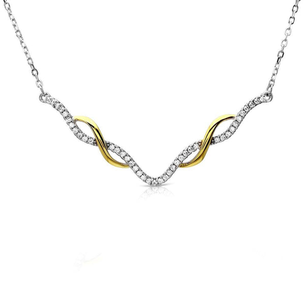 Silver 925 Gold and Rhodium Plated Interlinked V-Shape Necklace with CZ - BGP01172 | Silver Palace Inc.
