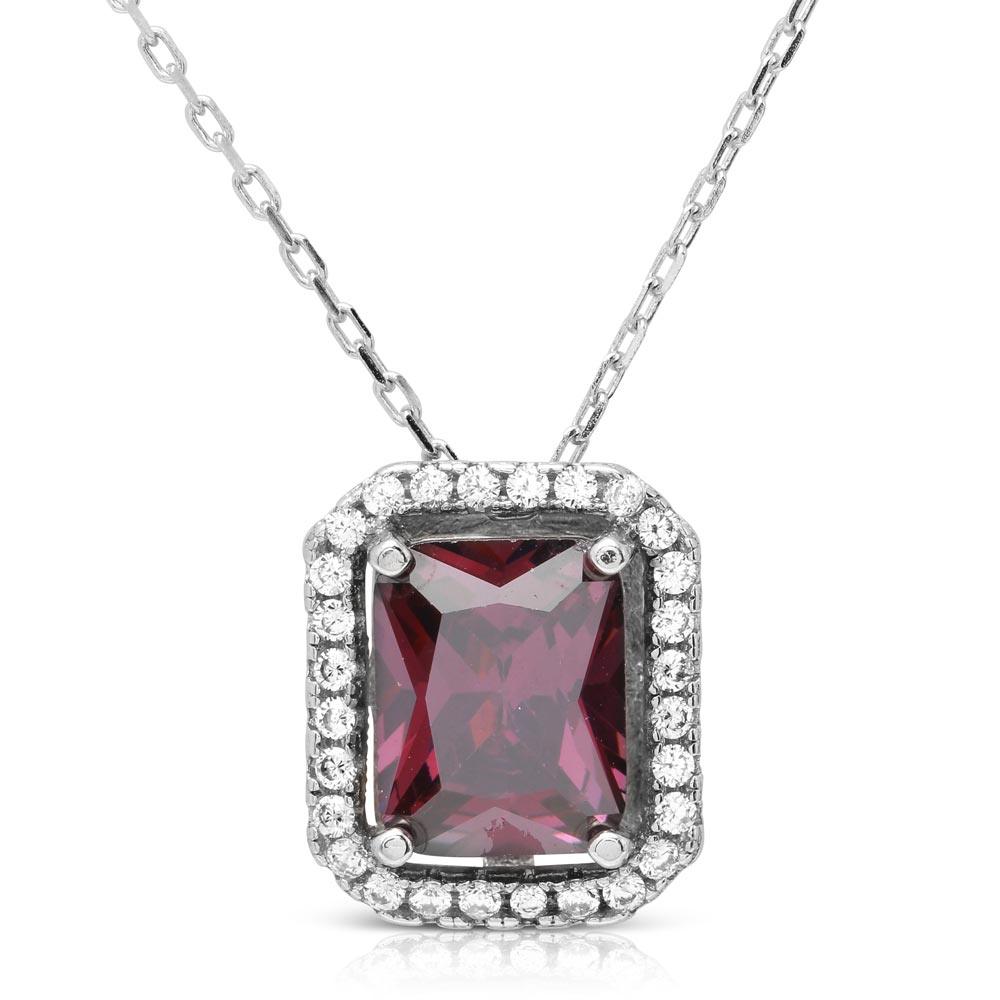 Silver 925 Rhodium Plated Purple Square Halo Pendant - BGP01174AMY | Silver Palace Inc.