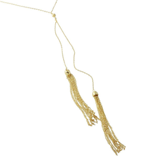 Silver 925 Gold Plated 2 Dropped Tassel Necklace - BGP01178GP | Silver Palace Inc.