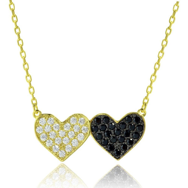Silver 925 Gold and Black Rhodium Plated Doubt Heart Necklace with CZ - BGP01179 | Silver Palace Inc.