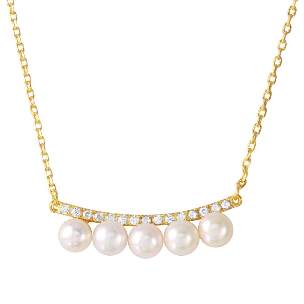 Silver 925 Curved Bar with CZ and Hanging Fresh Mother of Pearl Necklace - BGP01181 | Silver Palace Inc.