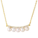 Silver 925 Curved Bar with CZ and Hanging Fresh Mother of Pearl Necklace - BGP01181 | Silver Palace Inc.