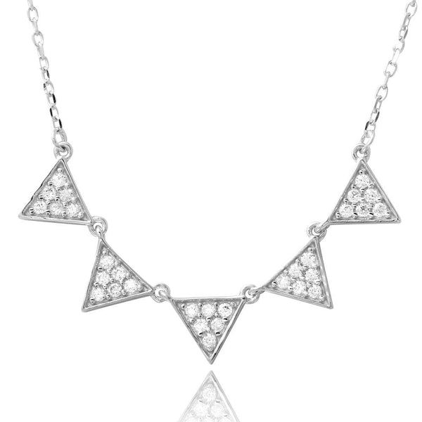 Silver 925 Rhodium Plated 5 Triangles with CZ Necklace - BGP01183 | Silver Palace Inc.