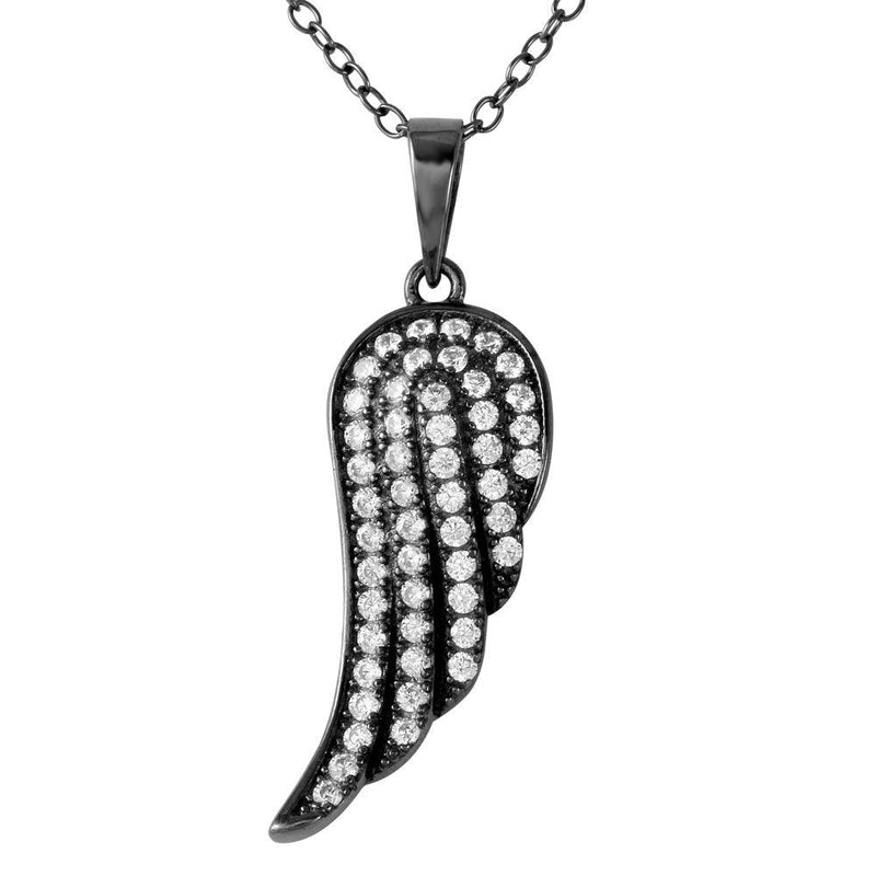 Silver 925 Black Rhodium Plated Wing Pendant with CZ - BGP01187 | Silver Palace Inc.