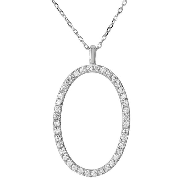 Silver 925 Rhodium Plated Open Oval with CZ Necklace - BGP01189 | Silver Palace Inc.