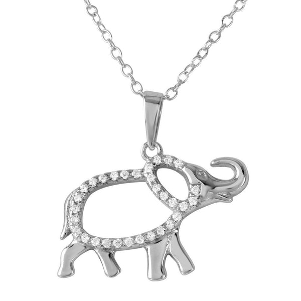Silver 925 Rhodium Plated Elephant with CZ Necklace - BGP01190 | Silver Palace Inc.