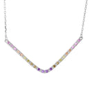 Silver 925 Rhodium Plated V Shaped Rainbow Multi Color CZ Necklace - BGP01194 | Silver Palace Inc.