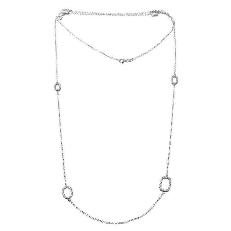 Rhodium Plated 925 Sterling Silver CZ Open Charm Chain Necklace 36" - BGP01197 | Silver Palace Inc.