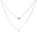 Silver 925 Rhodium Plated Double Strand Heart and Cross Necklace - BGP01198 | Silver Palace Inc.