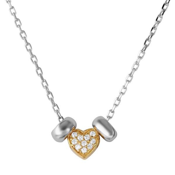 Silver 925 Rhodium and Gold Plated CZ Heart with 2 Hoop Necklace - BGP01201 | Silver Palace Inc.