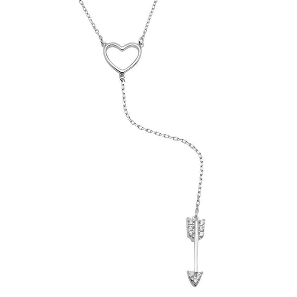 Silver 925 Rhodium Plated Heart Necklace with Dropped CZ Arrow - BGP01202 | Silver Palace Inc.
