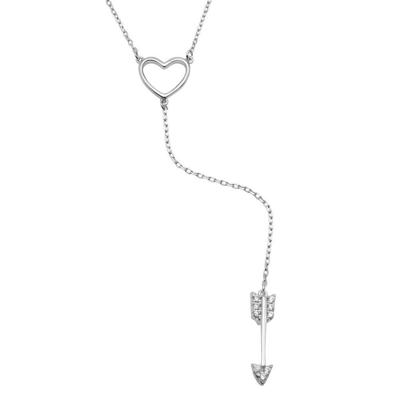 Silver 925 Rhodium Plated Heart Necklace with Dropped CZ Arrow - BGP01202 | Silver Palace Inc.