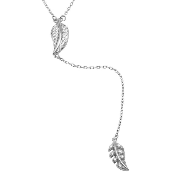 Silver 925 Rhodium Plated Leaf Pendant with Dropped CZ Outline Leaf - BGP01203 | Silver Palace Inc.