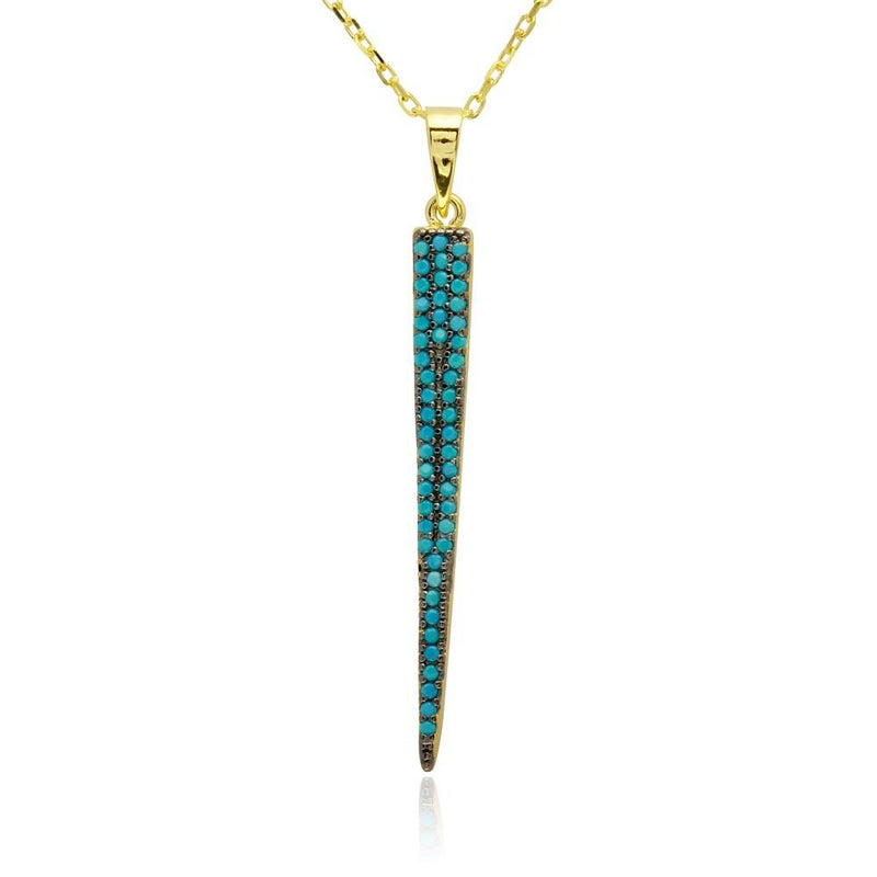 Silver 925 Gold Plated Ice Pick Pendant with Turquoise Beads - BGP01208 | Silver Palace Inc.
