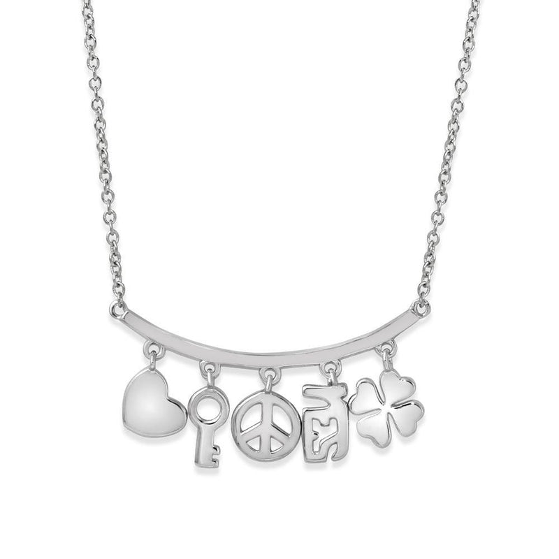 Silver 925 Rhodium Plated Slanted Line Bar Necklace with Dangling Charms - BGP01209 | Silver Palace Inc.