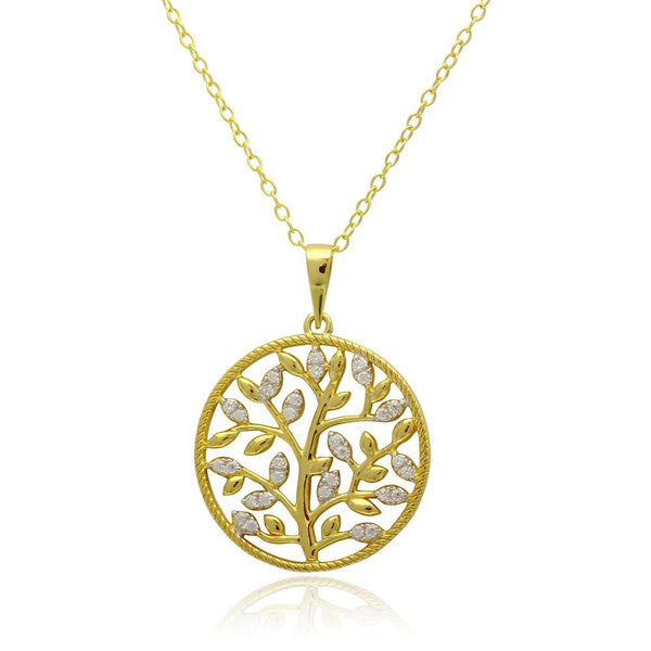 Silver 925 Gold Plated Floral Pendant with CZ Necklace - BGP01211 | Silver Palace Inc.