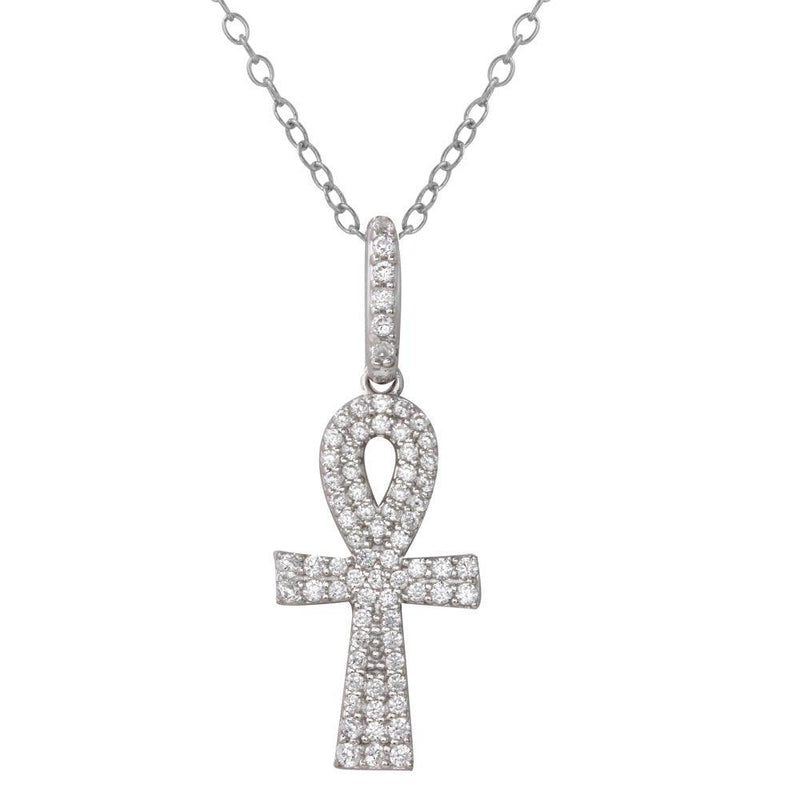 Silver 925 Rhodium Plated Thick Egyptian CZ Cross - BGP01217 | Silver Palace Inc.